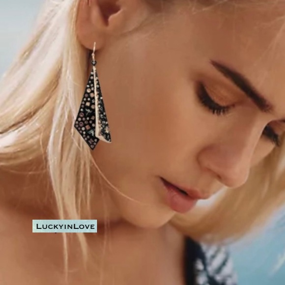 ALEXIS BITTAR• NEW Gold Black Layered Origami Spiked Shard Crystal Drop Earrings - Picture 3 of 14